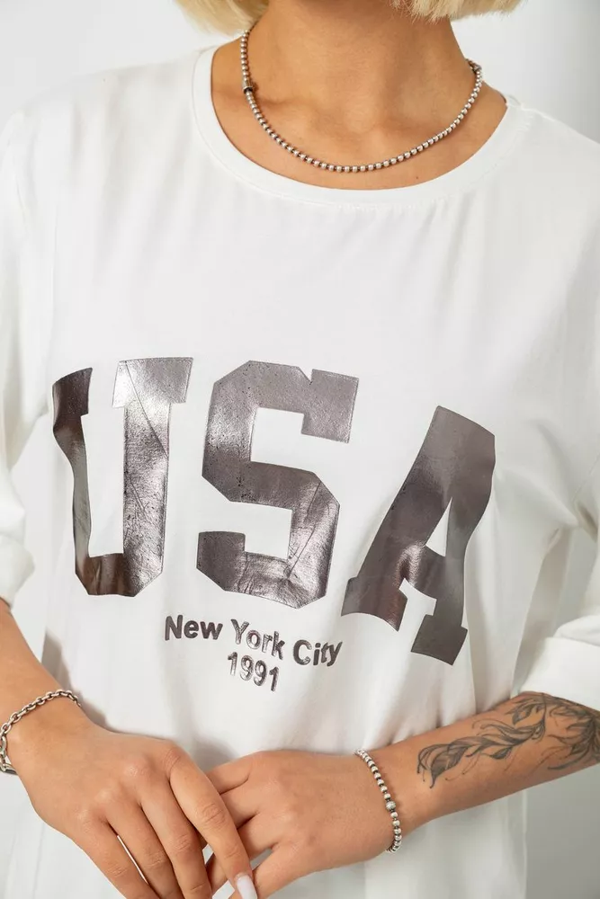 Купить Футболка женская с принтом  -уценка, цвет молочный, 244R2022-5-U-9 - Фото №5