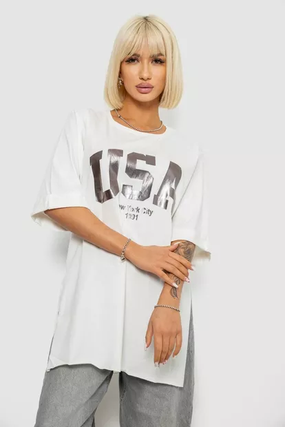 Футболка женская с принтом  -уценка, цвет молочный, 244R2022-5-U-9