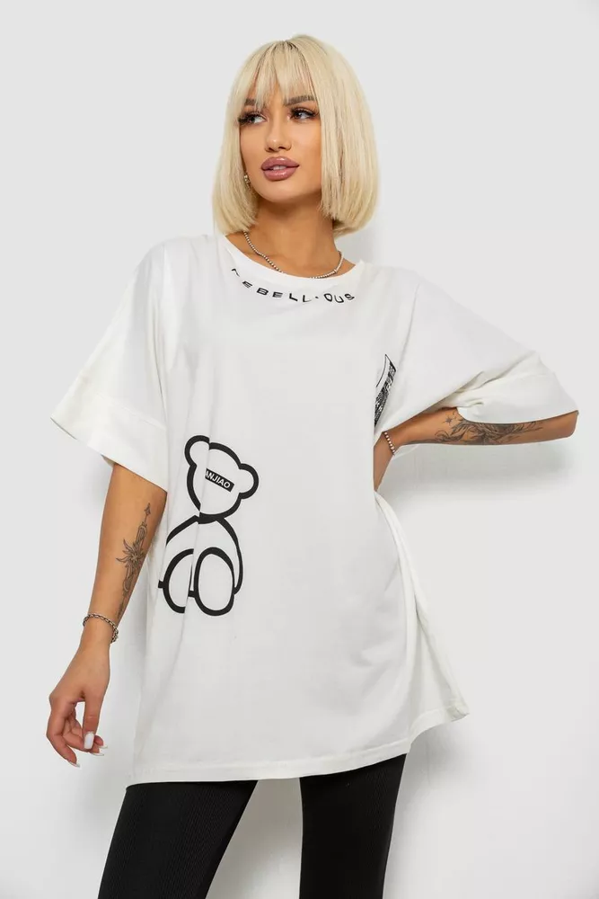 Купити Футболка жіноча з принтом  -уцінка, колір молочний, 244R4004-U-1 - Фото №1