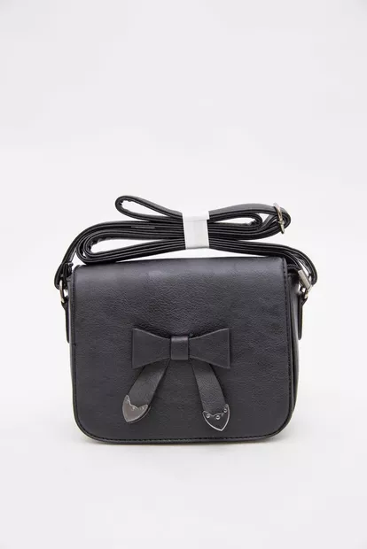 Клатч из кожзама, черного цвета, с бантиком, 167RF-63