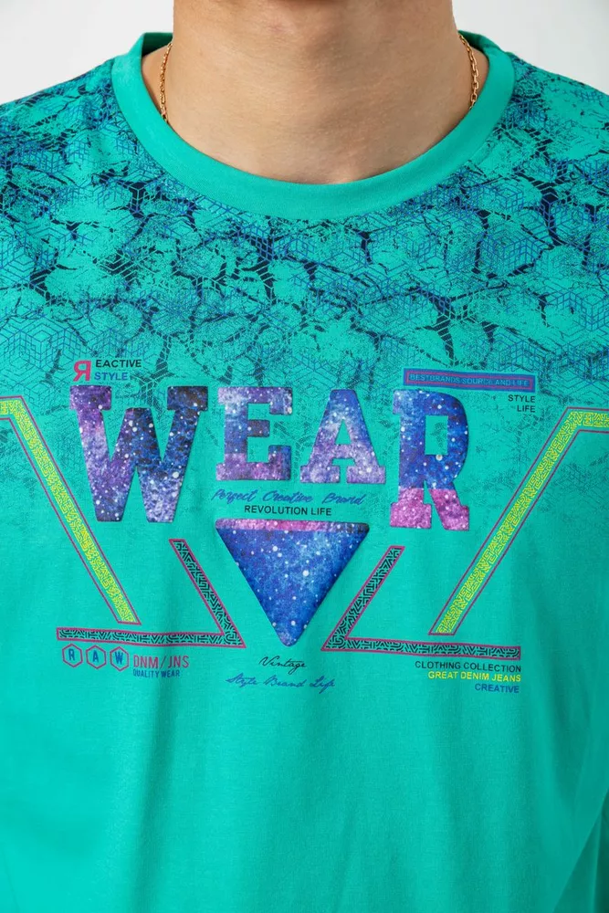 Купить Футболка мужская с принтом  -уценка, цвет бирюзовый, 244R17513-U - Фото №5