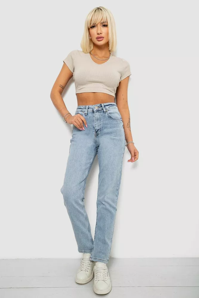 Купить Джинсы женские однотонные MOM, цвет голубой, 244R00590 - Фото №2