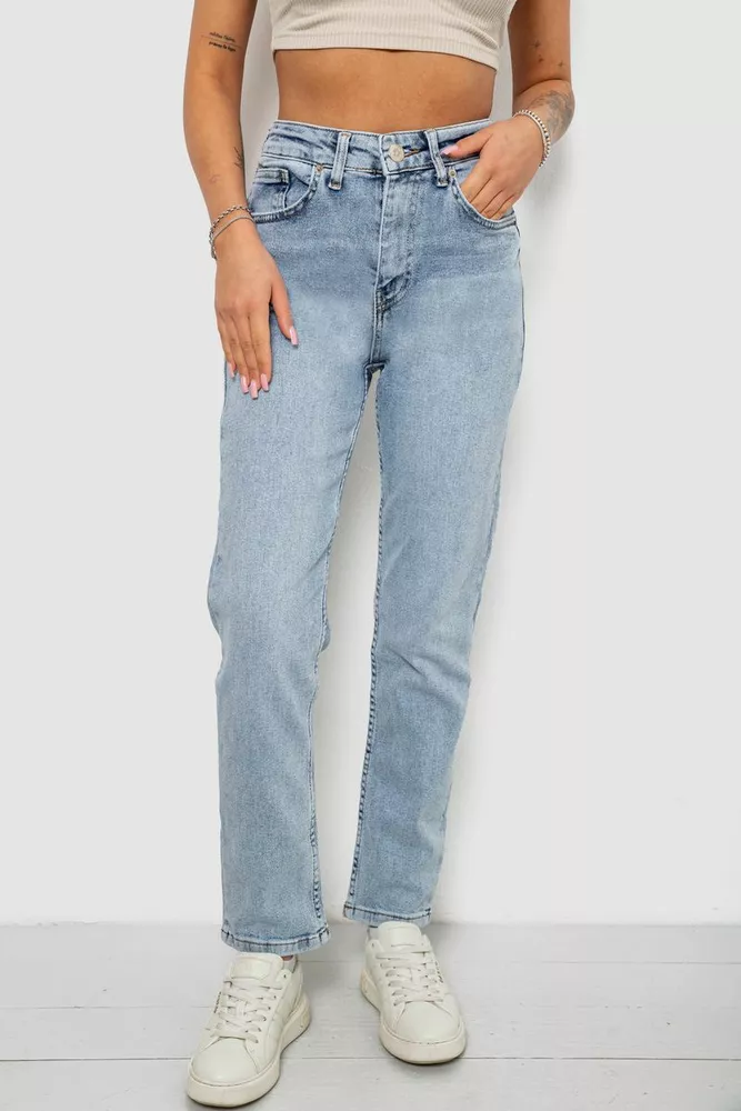Купить Джинсы женские однотонные MOM, цвет голубой, 244R00590 - Фото №1