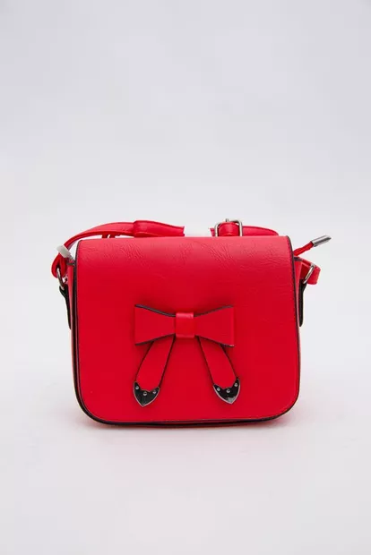 Клатч из кожзама, красного цвета, с бантиком, 167RF-63