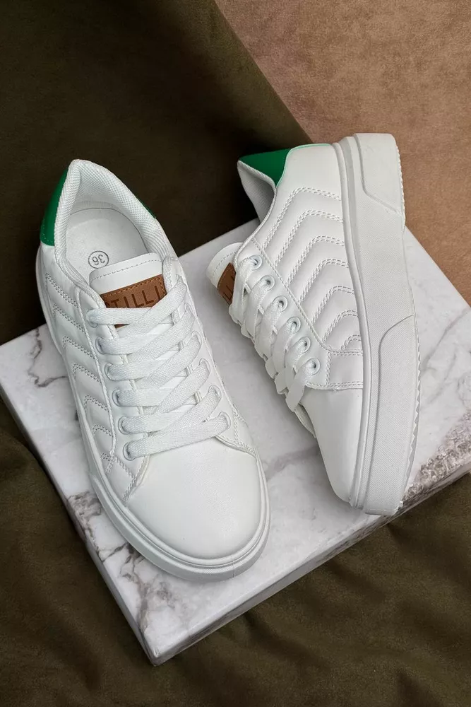 Купити Кеди жіночі, колір біло-зелений, 248RR183 - Фото №1