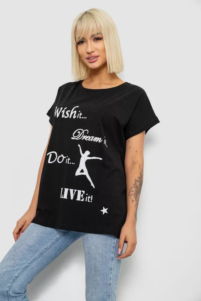 Купить Футболка женская с принтом, цвет черный, 244R3004 - Фото №3