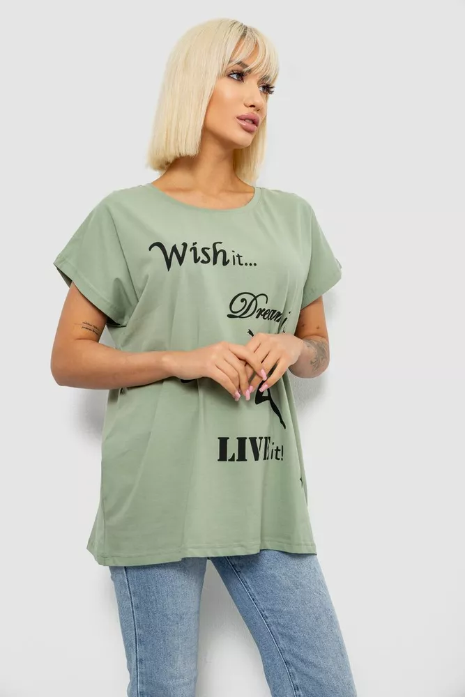 Купить Футболка женская с принтом, цвет оливковый, 244R3004 - Фото №3