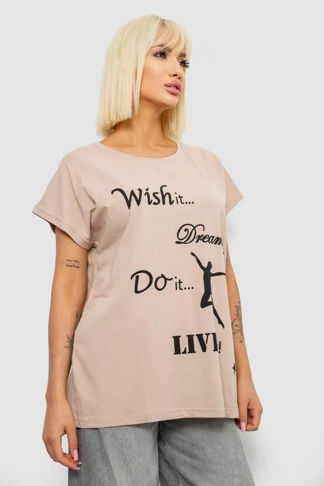 Купити Футболка жіноча з принтом, колір бежевий, 244R3004 - Фото №3