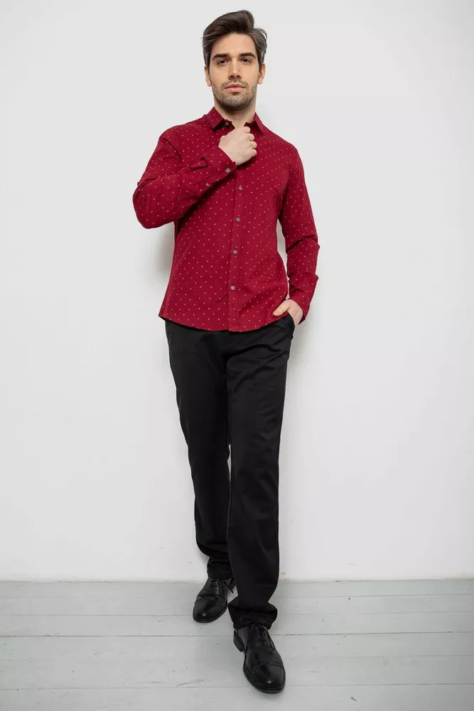 Купить Рубашка мужская однотонная с принтом, цвет бордовый, 186R6917-8 - Фото №2