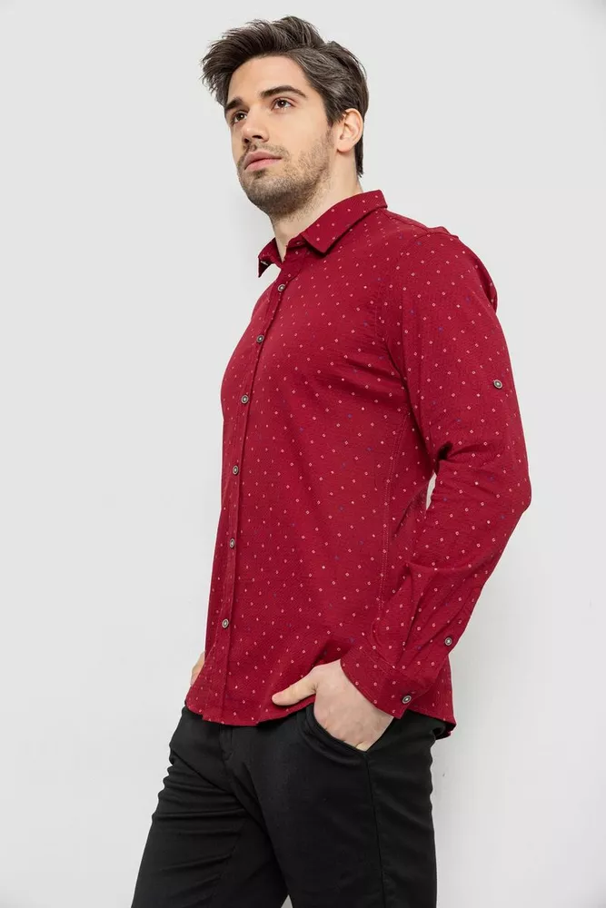 Купить Рубашка мужская однотонная с принтом, цвет бордовый, 186R6917-8 - Фото №3
