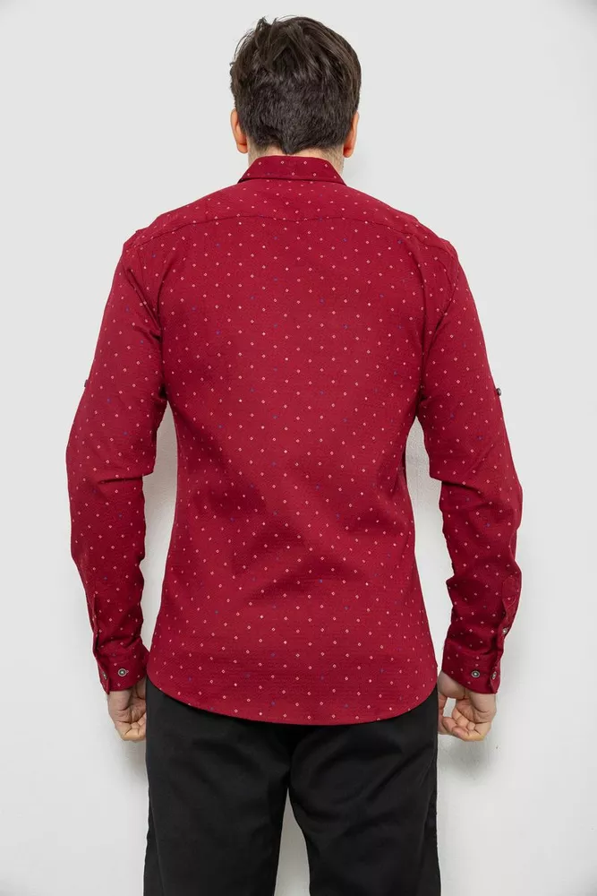 Купить Рубашка мужская однотонная с принтом, цвет бордовый, 186R6917-8 - Фото №4