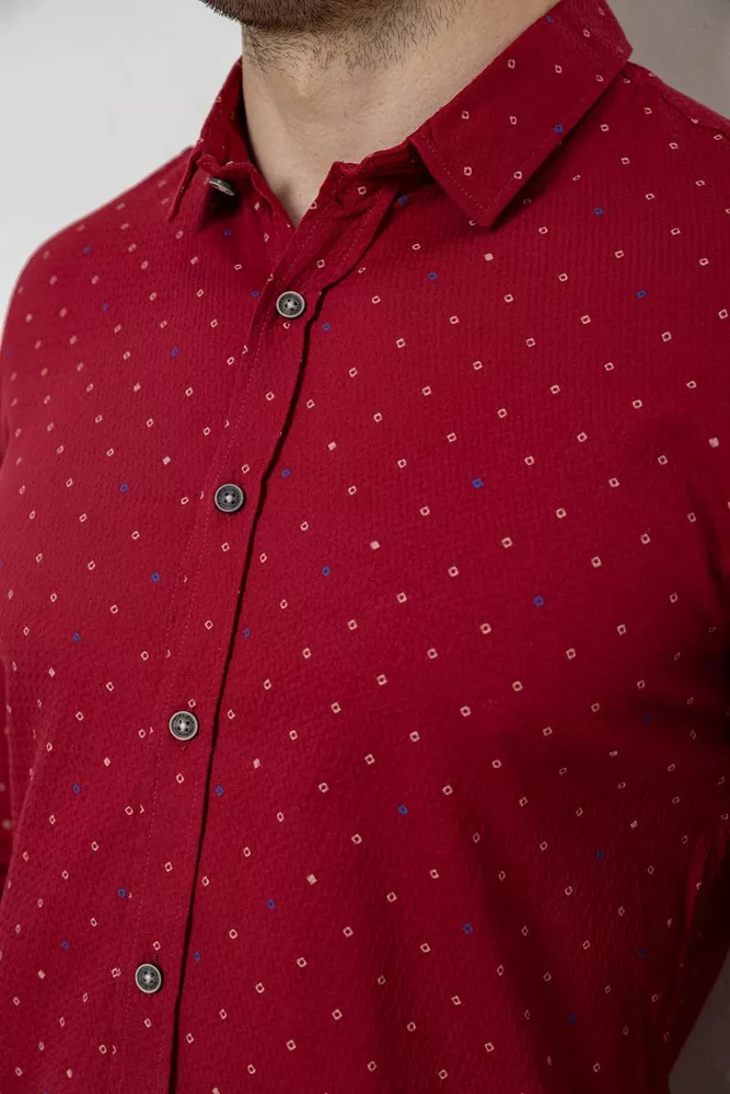 Купить Рубашка мужская однотонная с принтом, цвет бордовый, 186R6917-8 - Фото №5