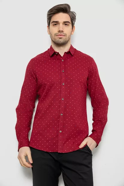 Рубашка мужская однотонная с принтом, цвет бордовый, 186R6917-8