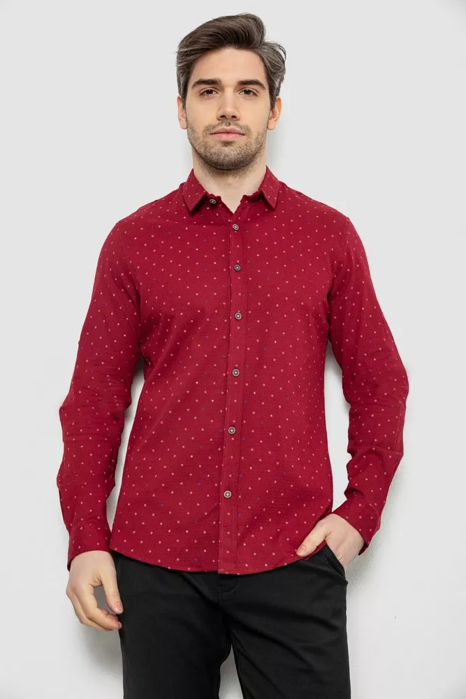 Купить Рубашка мужская однотонная с принтом, цвет бордовый, 186R6917-8 - Фото №1