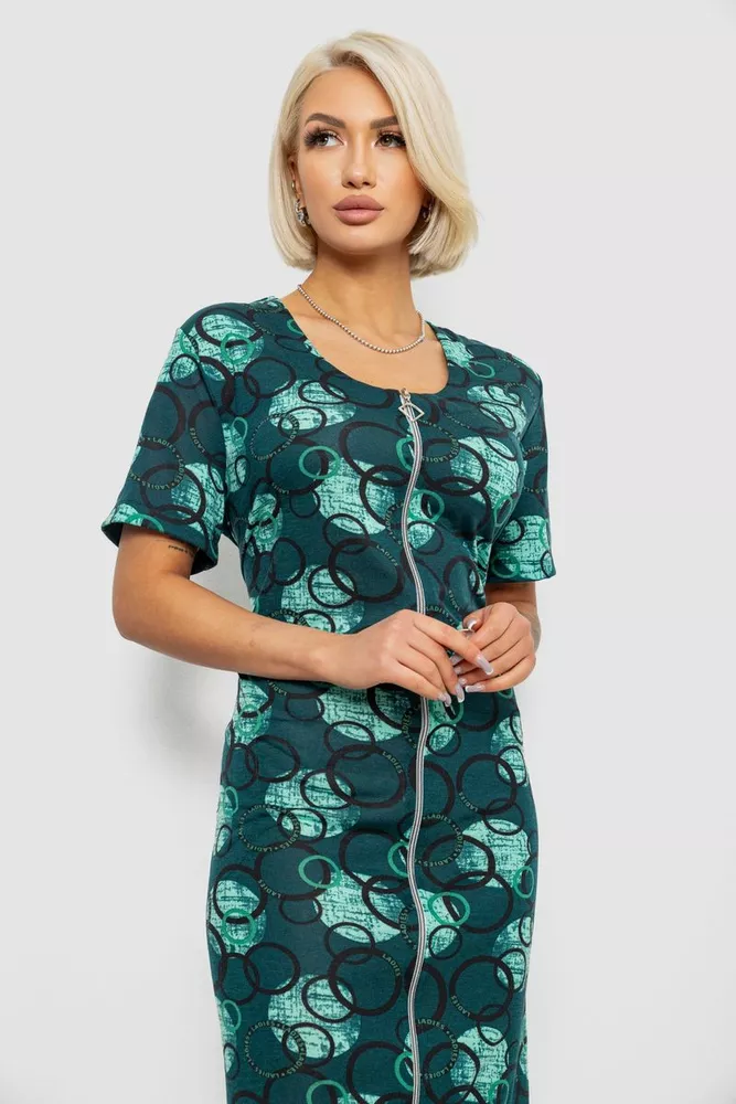 Купить Халат женский на молнии с принтом, цвет зеленый, 257R1030 - Фото №2