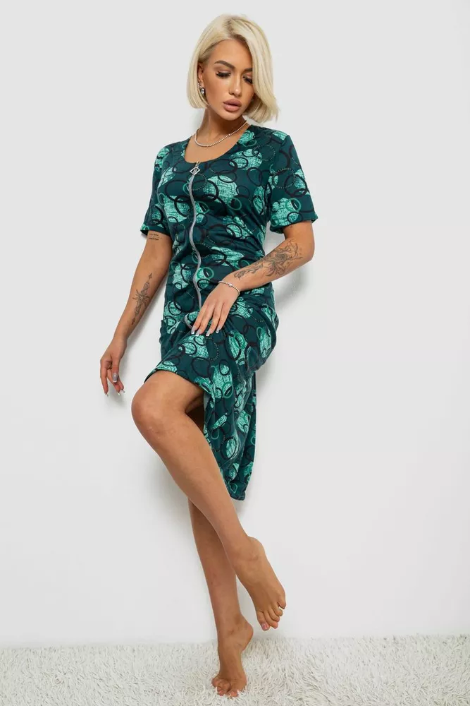 Купить Халат женский на молнии с принтом, цвет зеленый, 257R1030 - Фото №3