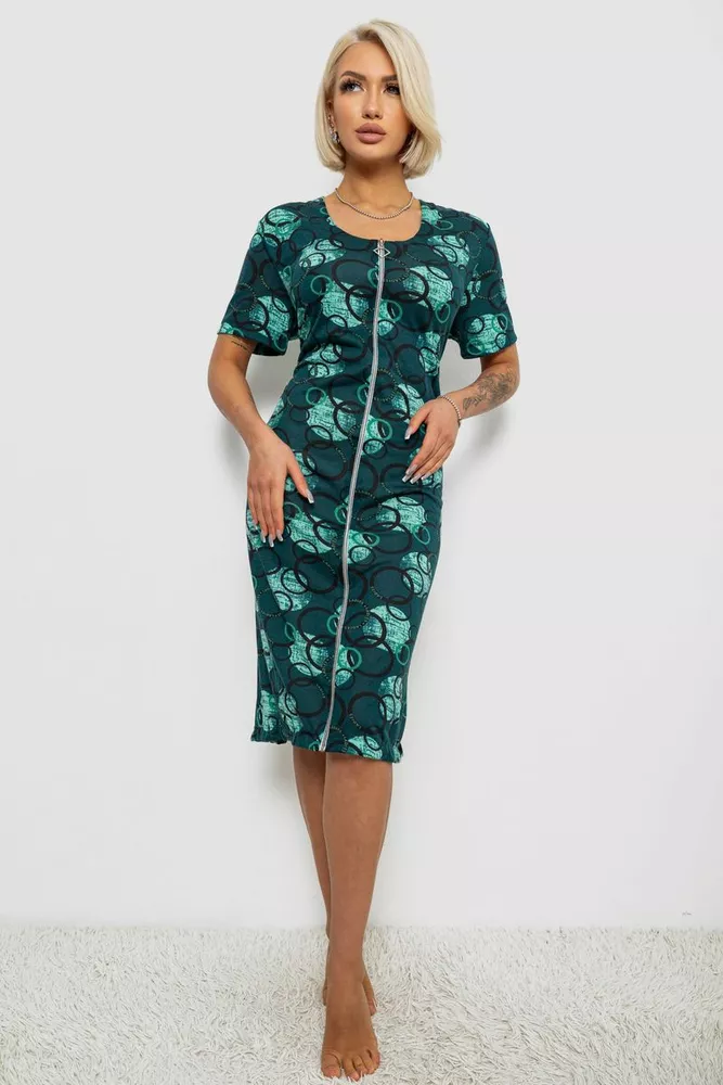 Купить Халат женский на молнии с принтом, цвет зеленый, 257R1030 - Фото №1