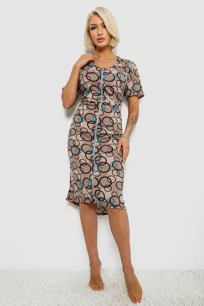 Халат женский на молнии с принтом, цвет мокко, 257R1030