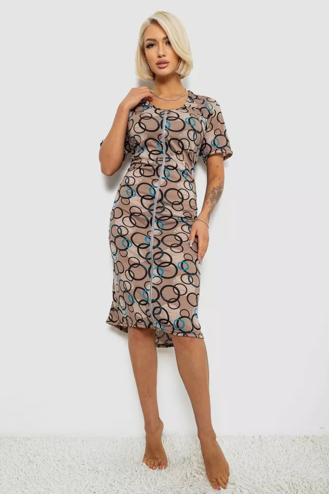 Купить Халат женский на молнии с принтом, цвет мокко, 257R1030 - Фото №1