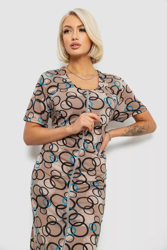 Купить Халат женский на молнии с принтом, цвет мокко, 257R1030 - Фото №2