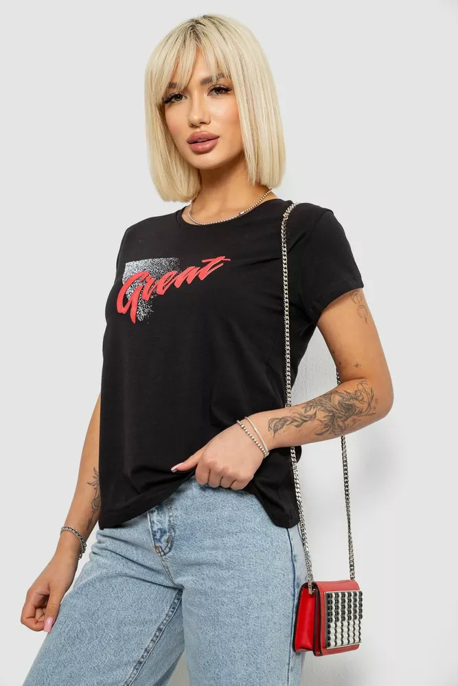 Купити Футболка жіноча з принтом, колір чорний, 244R2234 - Фото №3