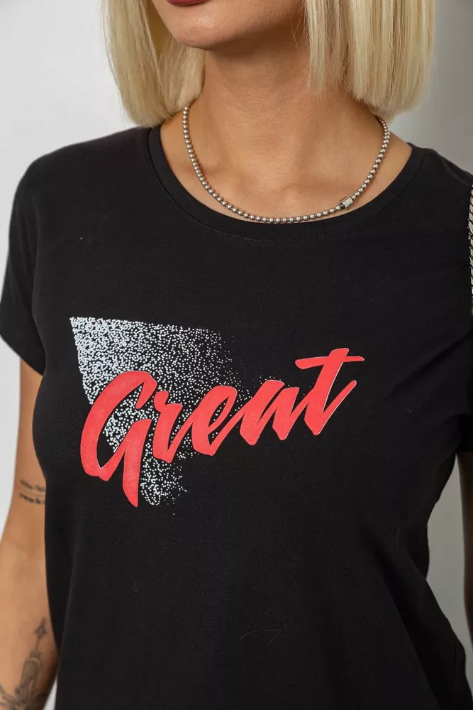 Купити Футболка жіноча з принтом, колір чорний, 244R2234 - Фото №5