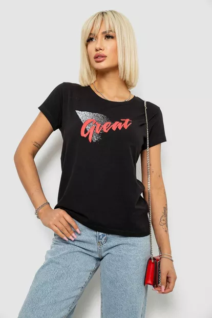 Футболка жіноча з принтом, колір чорний, 244R2234