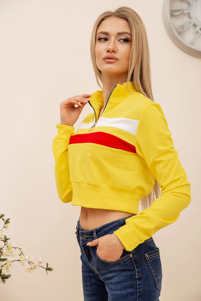 Купити Вкорочений жіночий світшот, олімпійка на блискавці, колір Жовтий, 119R494 - Фото №3