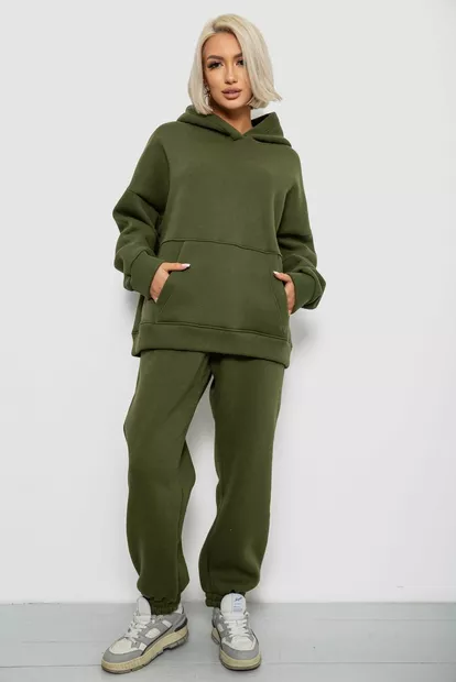 Спортивный костюм женский на флисе, цвет хаки, 247R2020-5