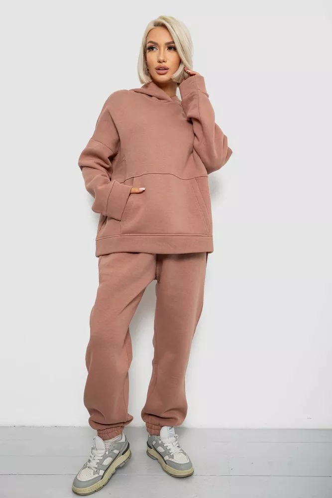 Купить Спортивный костюм женский на флисе, цвет пудровый, 247R2020-5 - Фото №1