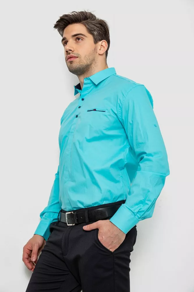 Купити Сорочка чоловіча  -уцінка, колір бірюзовий, 214R7114-U-1 - Фото №4