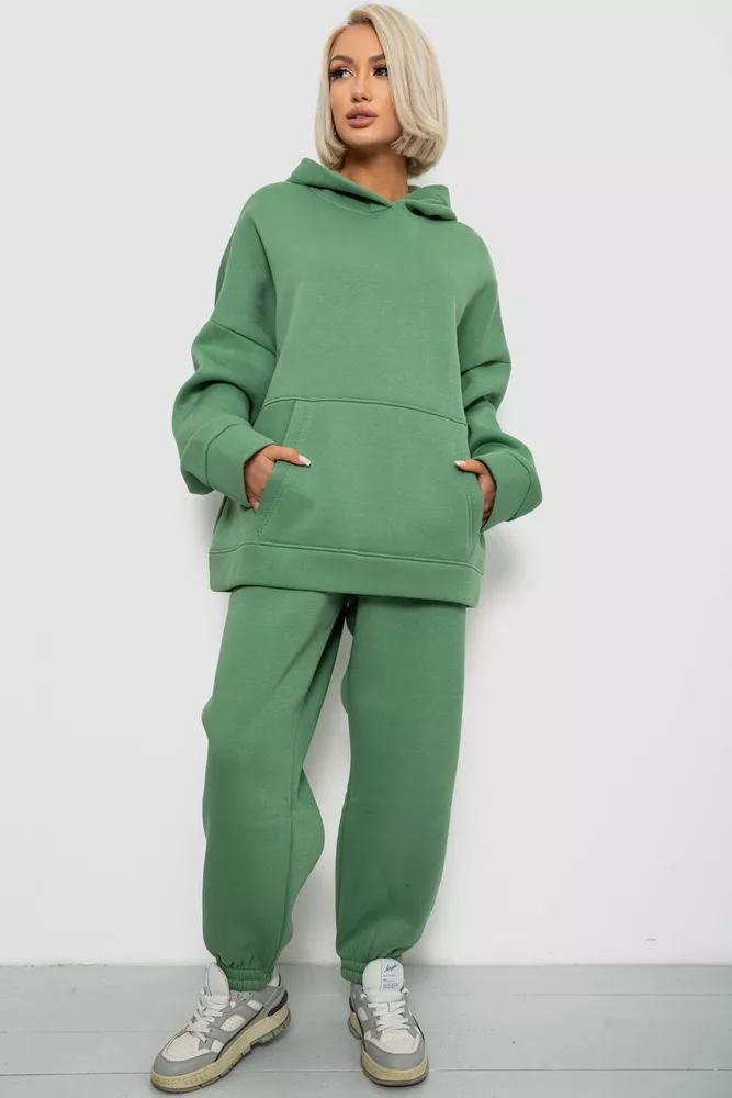 Купить Спортивный костюм женский на флисе, цвет зеленый, 247R2020-5 - Фото №1