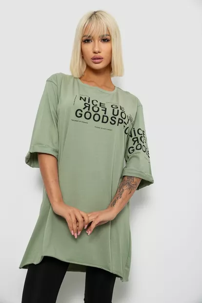 Футболка женская с принтом, цвет оливковый, 244R2007