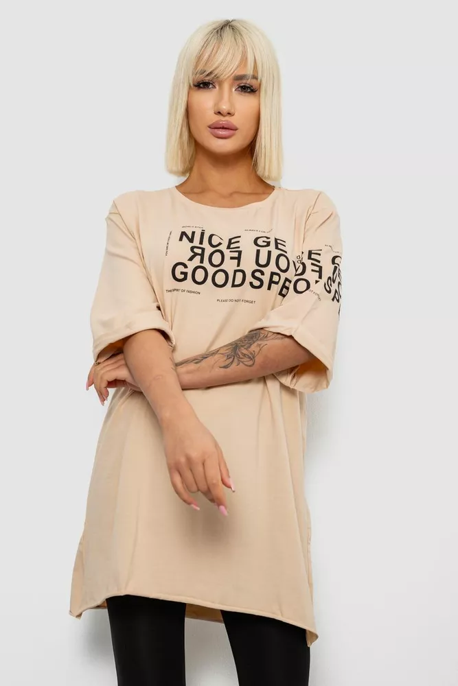 Купити Футболка жіноча з принтом, колір бежевий, 244R2007 - Фото №1