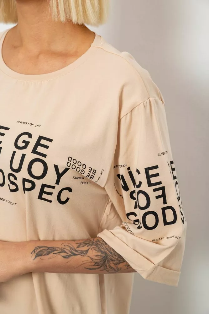 Купити Футболка жіноча з принтом, колір бежевий, 244R2007 - Фото №5