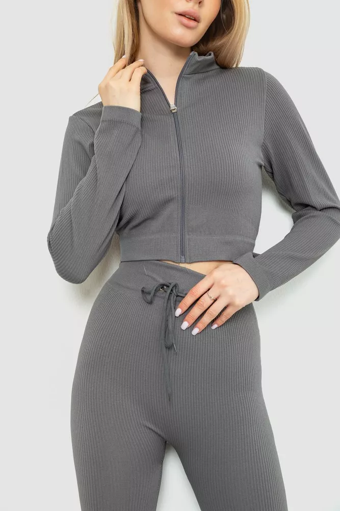 Купити Костюм жіночий в рубчик, колір сірий, 244R14302 - Фото №2