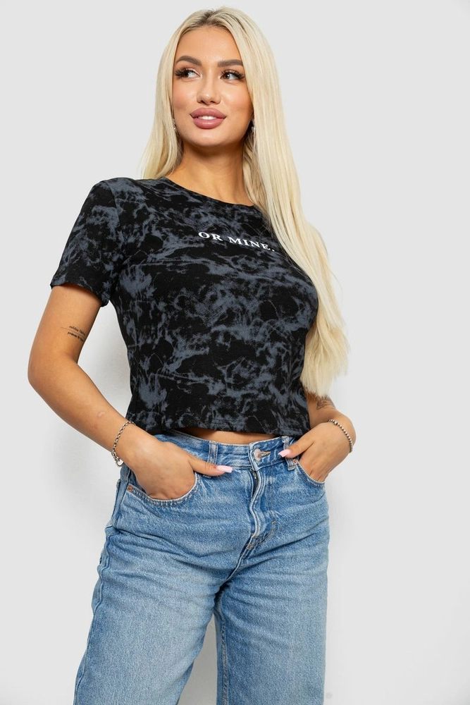 Купити Футболка жіноча в рубчик, колір чорний, 221R1802 - Фото №3
