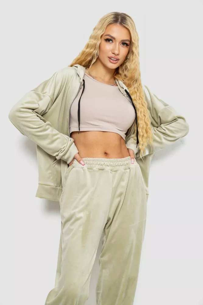 Купити Спортивний костюм жіночий велюровий  -уцінка, колір світло-оливковий, 238R107-2-U - Фото №2