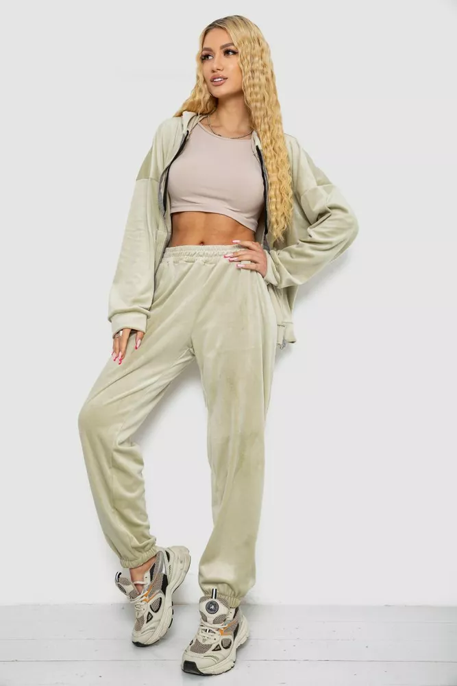 Купити Спортивний костюм жіночий велюровий  -уцінка, колір світло-оливковий, 238R107-2-U - Фото №3