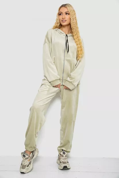 Спортивний костюм жіночий велюровий  -уцінка, колір світло-оливковий, 238R107-2-U