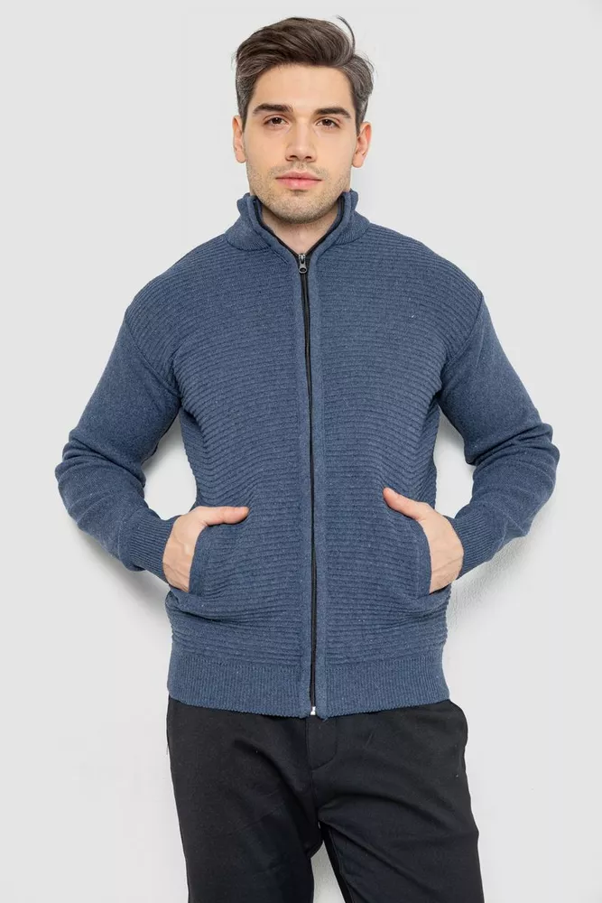 Купити Кофта чоловіча на блискавці з кишенями, колір джинс, 161R1053 - Фото №1