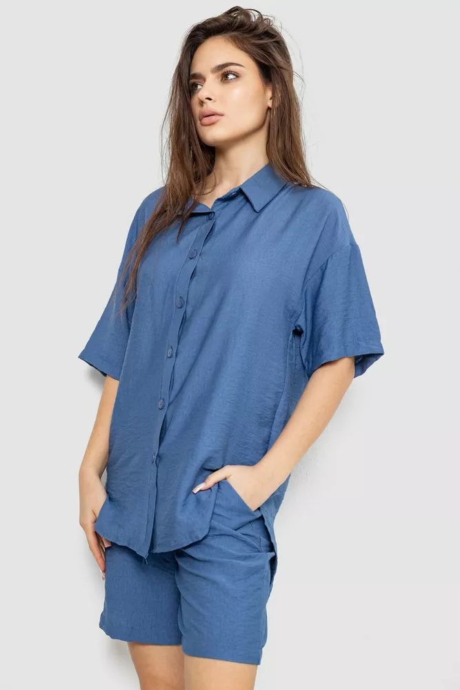 Купити Костюм жіночий однотонний  -уцінка, колір джинс, 119R0038-U-4 - Фото №3