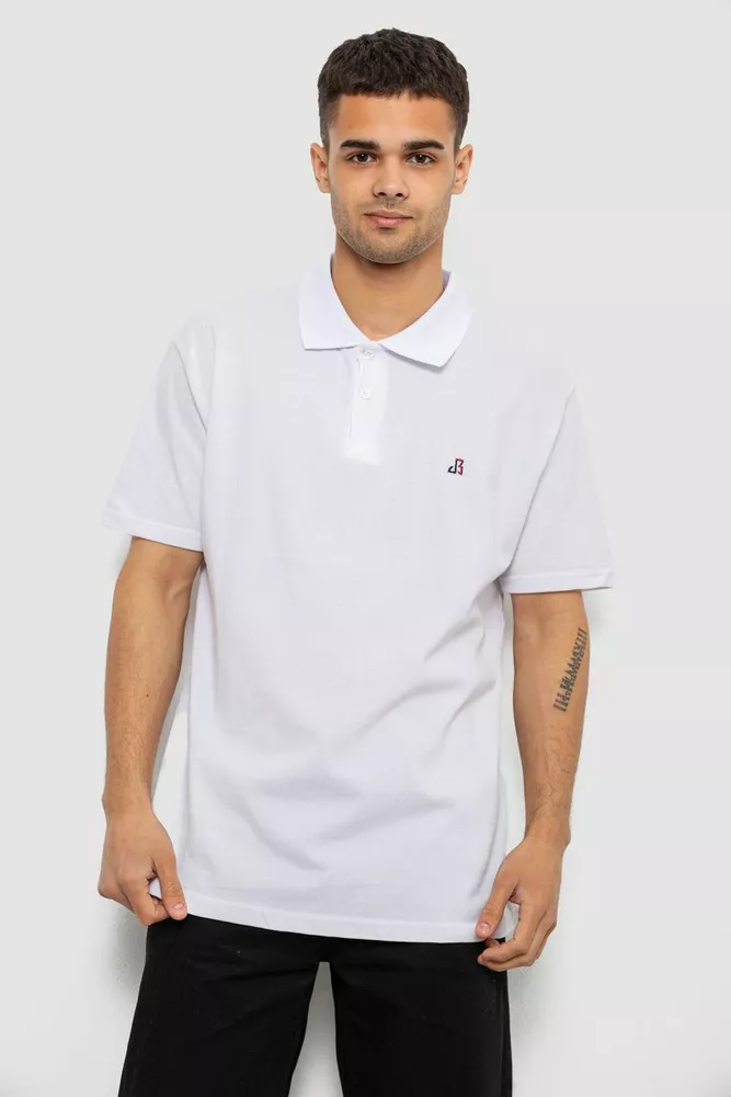 Купить Поло мужское однотонное, цвет белый, 244R1027 - Фото №1