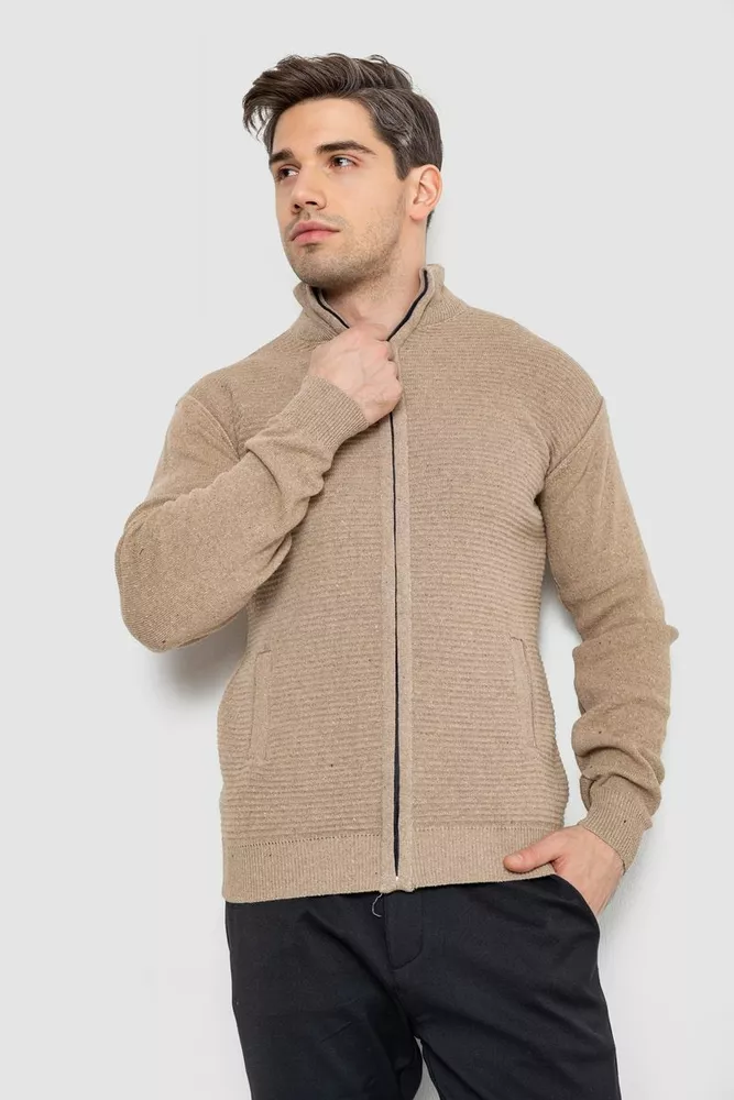 Купити Кофта чоловіча на блискавці з кишенями, колір бежевий, 161R1053 - Фото №1