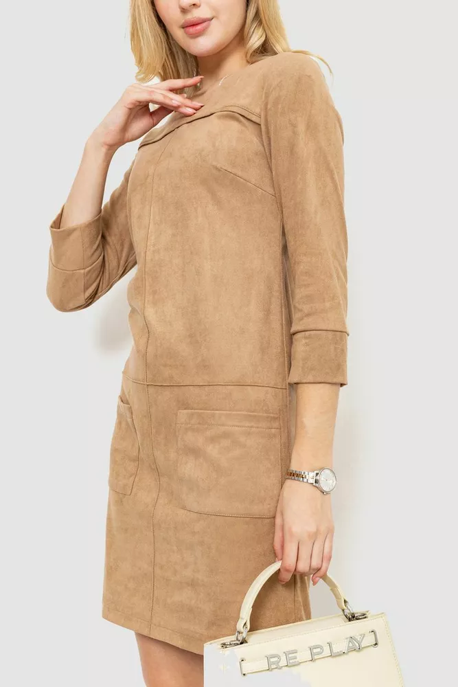 Купити Сукня замша прямого крою, колір бежевий, 230R58 - Фото №3
