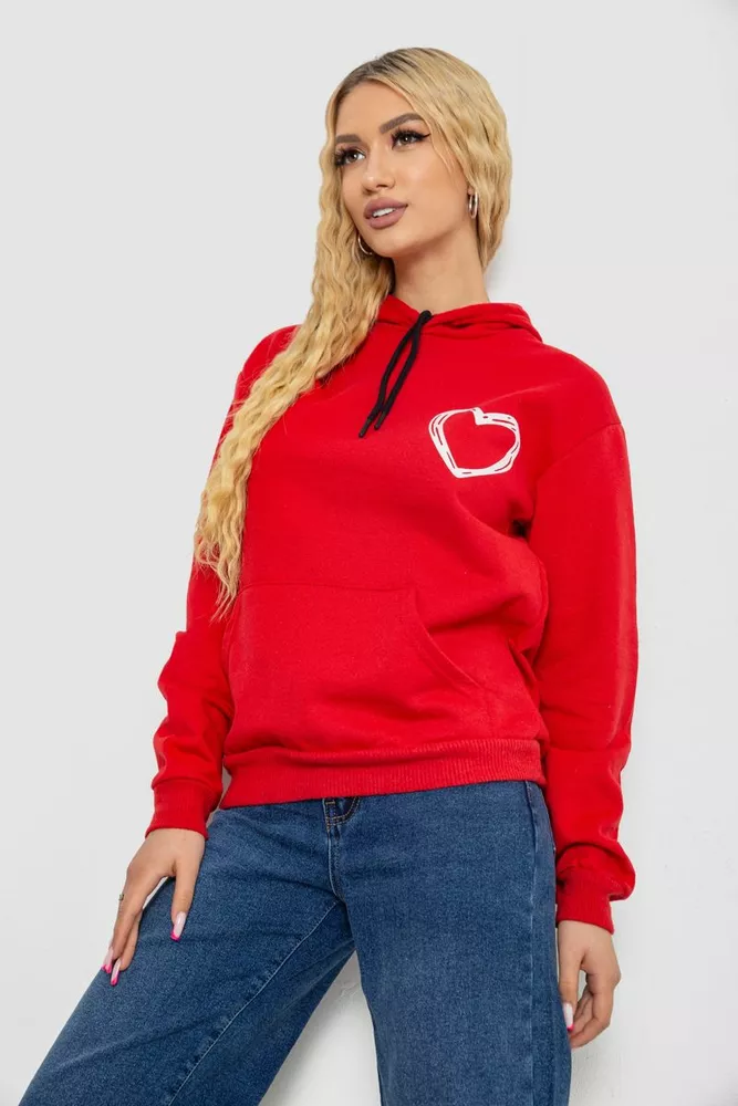 Купити Худі жіночий на тонкому флісі  -уцінка, колір червоний, 238R57162-10-U-4 оптом - Фото №3