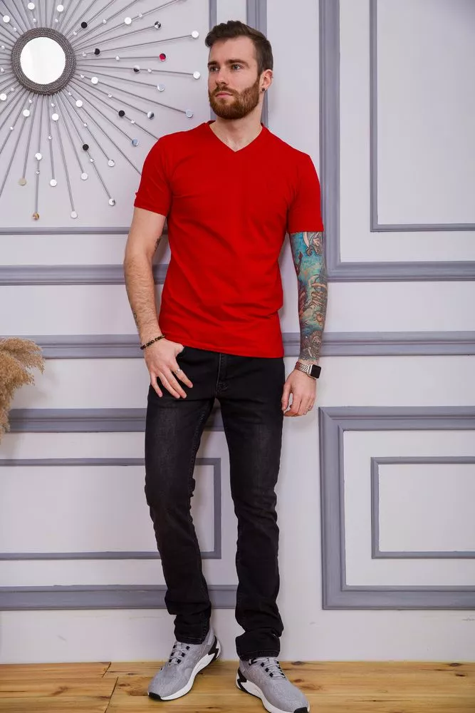 Купити Мужская футболка красного цвета кэжуал 194R2102 - Фото №2