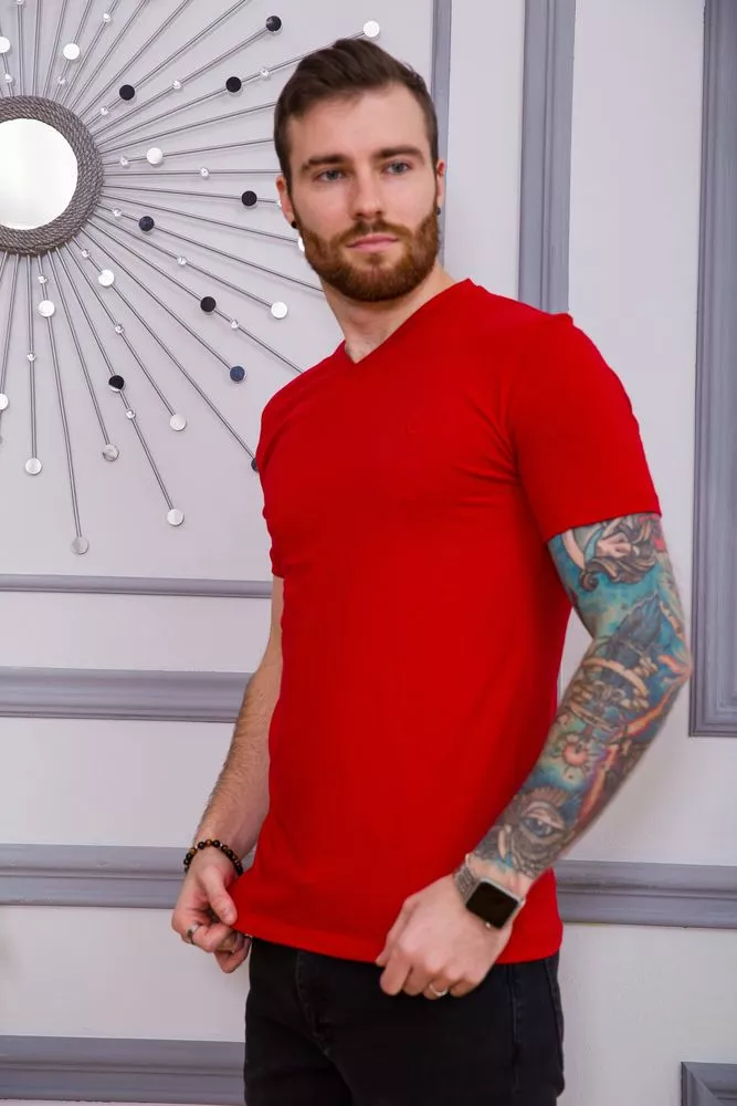 Купити Мужская футболка красного цвета кэжуал 194R2102 - Фото №3