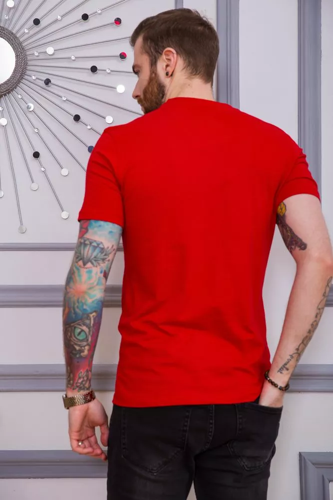 Купити Мужская футболка красного цвета кэжуал 194R2102 - Фото №4