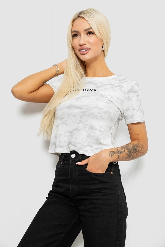 Купить Футболка женская в рубчик, цвет молочный, 221R1802 - Фото №3